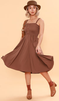 GENEVIEVE Smocked Midi Dress (Chocolate)