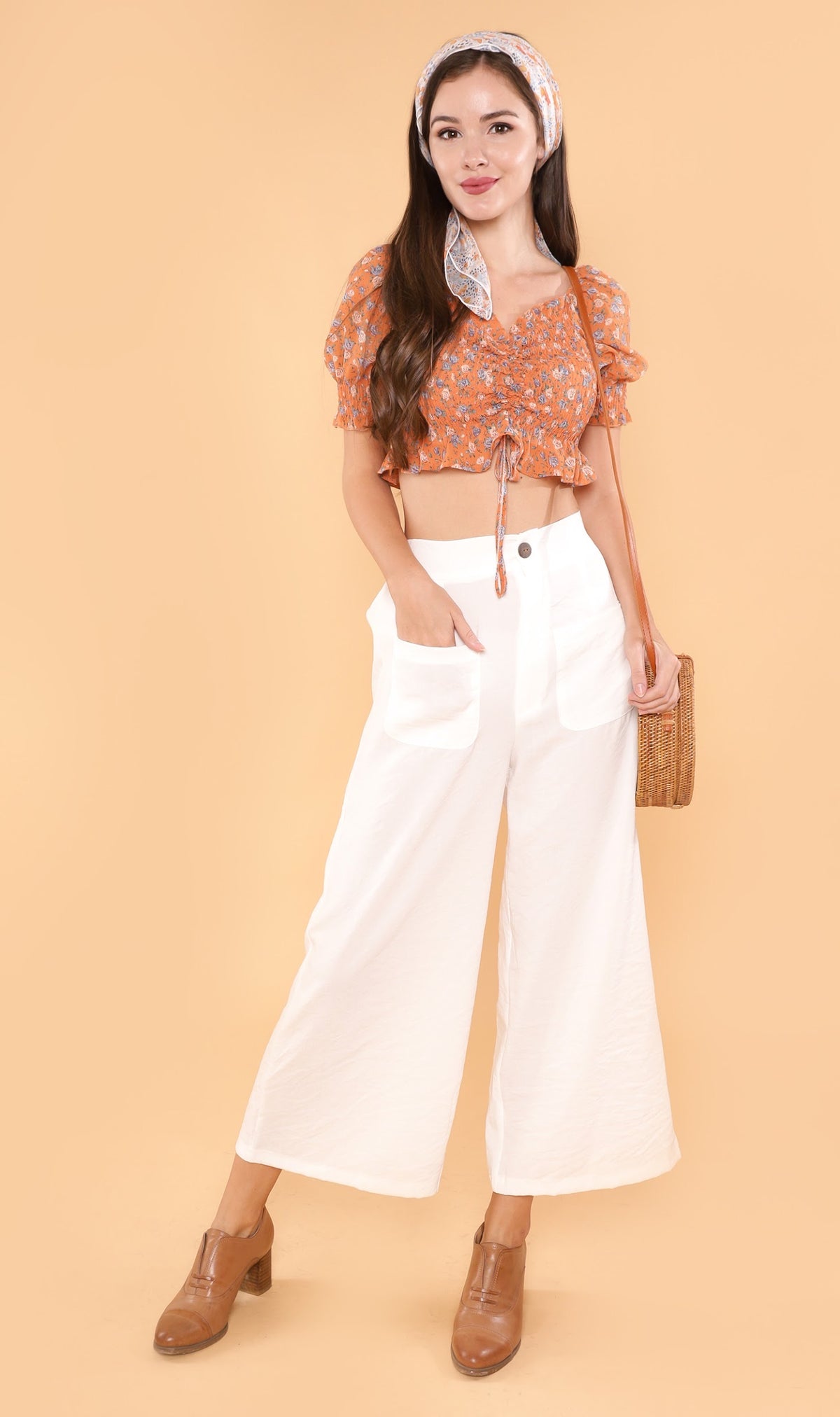 CLOVER Front-Pocket Flowy Pants (White)