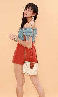 ELOISE Puff-Sleeve Eyelet Top (Ocean Blue)