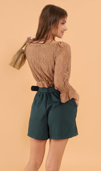 ADALEE 2-way Smocked Lace Top (Mocha)
