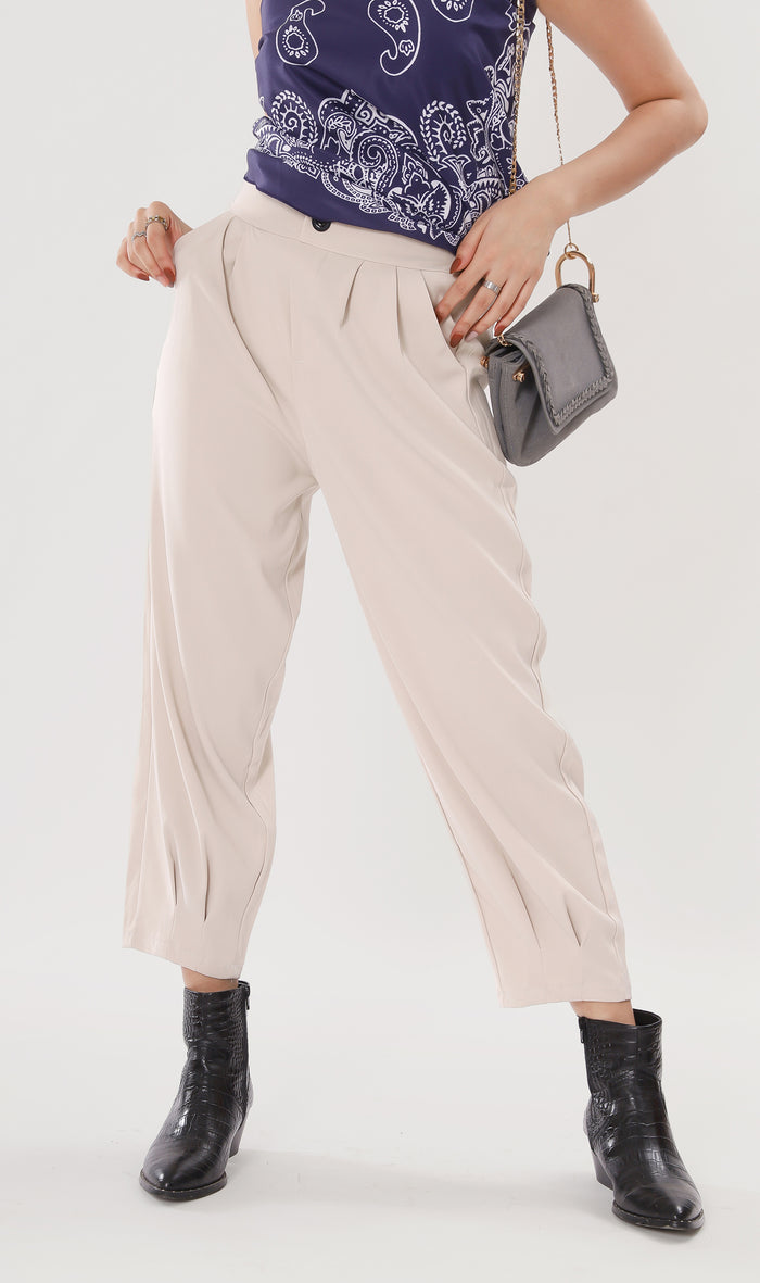 EZRA High-Waisted Pleated Tailored Trousers (Bone)