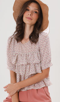 CASSIDY Ruffled-Front Chiffon Top (Cream)