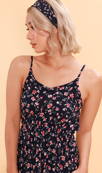 DAHLIA Floral Flowy Dress (Deep Blue)