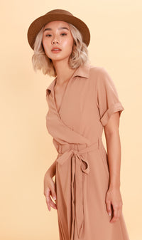 BEATRIX Collared Surplice Dress (Nude)