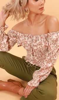 MARINA Long-Sleeve Frill Top (Cream)