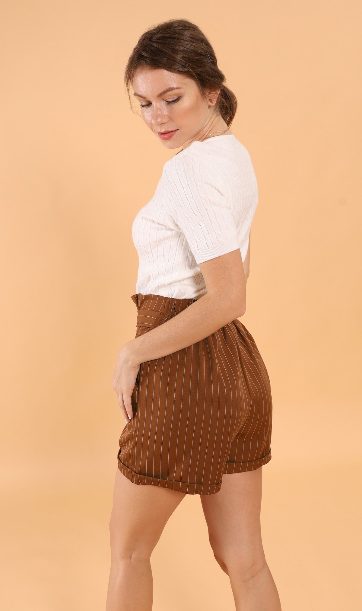 SIMONE Striped Bermuda Shorts (Russet Brown)