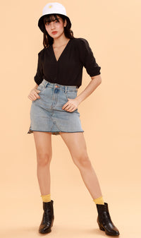 STELLA Button-Down Long-Sleeve Top (Black)