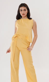 WILLA Linen Sleeveless Top & Belted Pants Co-ord (Yellow)