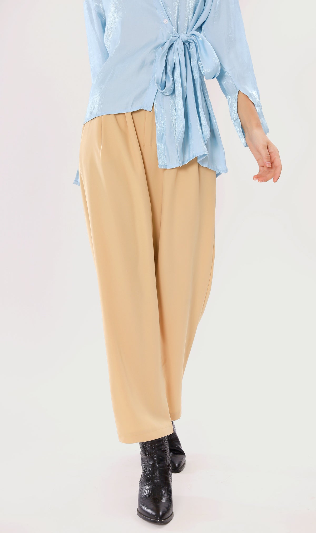 SUTTON High-Waist Flowy Pants (Latte)