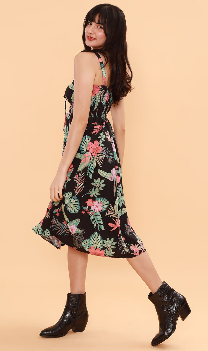 REINE Tropical Lace-Up Midi Dress