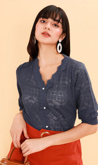 FRANCES Lace-Trimmed Top  (Deep Taro)