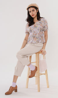 YNA Button-Down Embroidered Chiffon Top (Lilac)