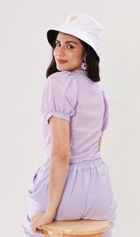MOLLY Heart-Trimmed Puff-Sleeve Top (Lilac)