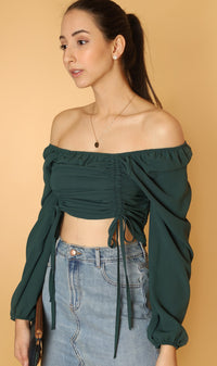 KIRA Ruched Off-Shoulder Top (Emerald Green)
