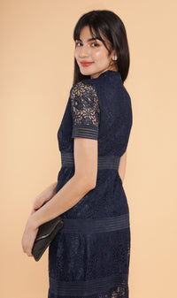 AVALINE Tiered Lace Dress (Midnight Blue)