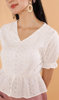 CYRA Embroidered Peplum Top (White)