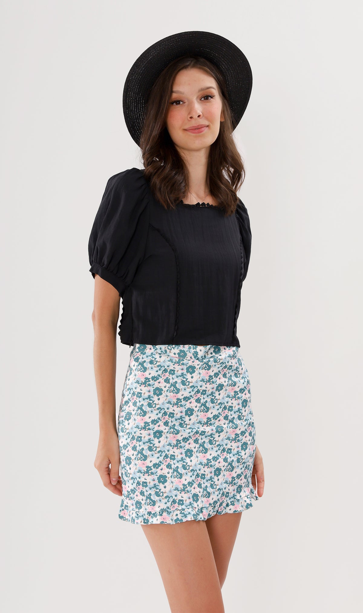 ZOLA Ruffled-Hem Floral Skirt (Green)