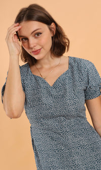 AMAYA Tie-Sleeve Printed Dress (Green)