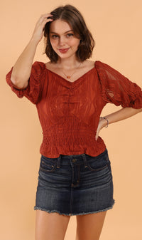 ADALEE 2-way Smocked Lace Top (Rust)