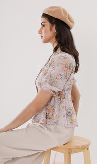 YNA Button-Down Embroidered Chiffon Top (Lilac)