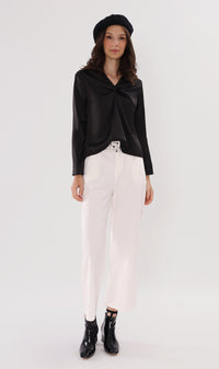 ELLIS Ruched-Front Collared Top (Black)