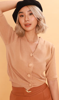 SYLVIE Knit Button-Down Cardi (Nude)