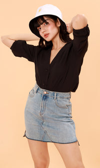 STELLA Button-Down Long-Sleeve Top (Black)