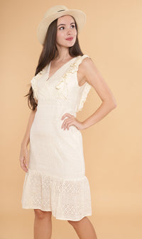 NERINE Ruffled Eyelet Dress (Cream)