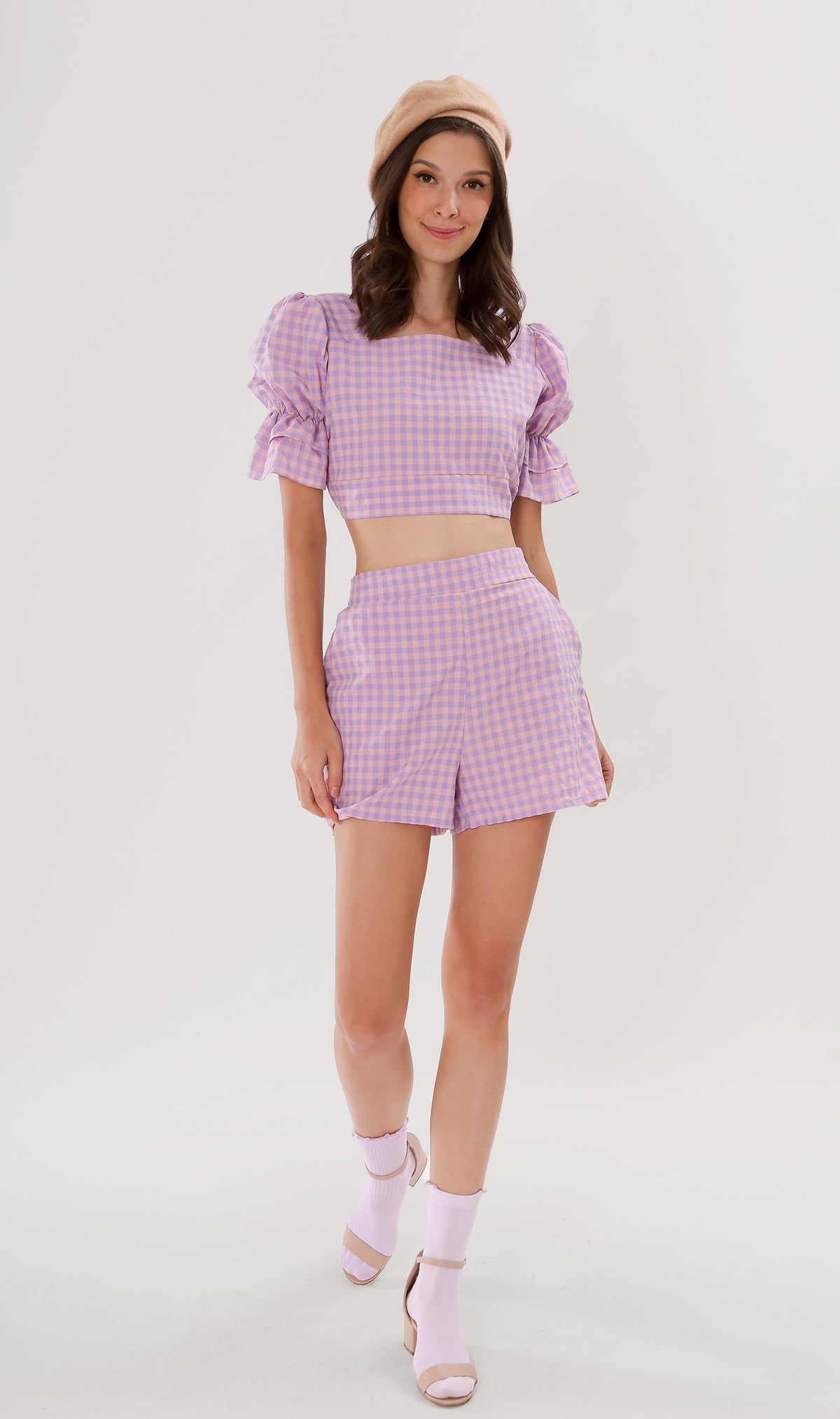 ZENNI Cropped Plaid Co-ord (Lilac)