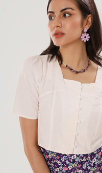 CHANTAL Buttoned Square-Neck Top (White)