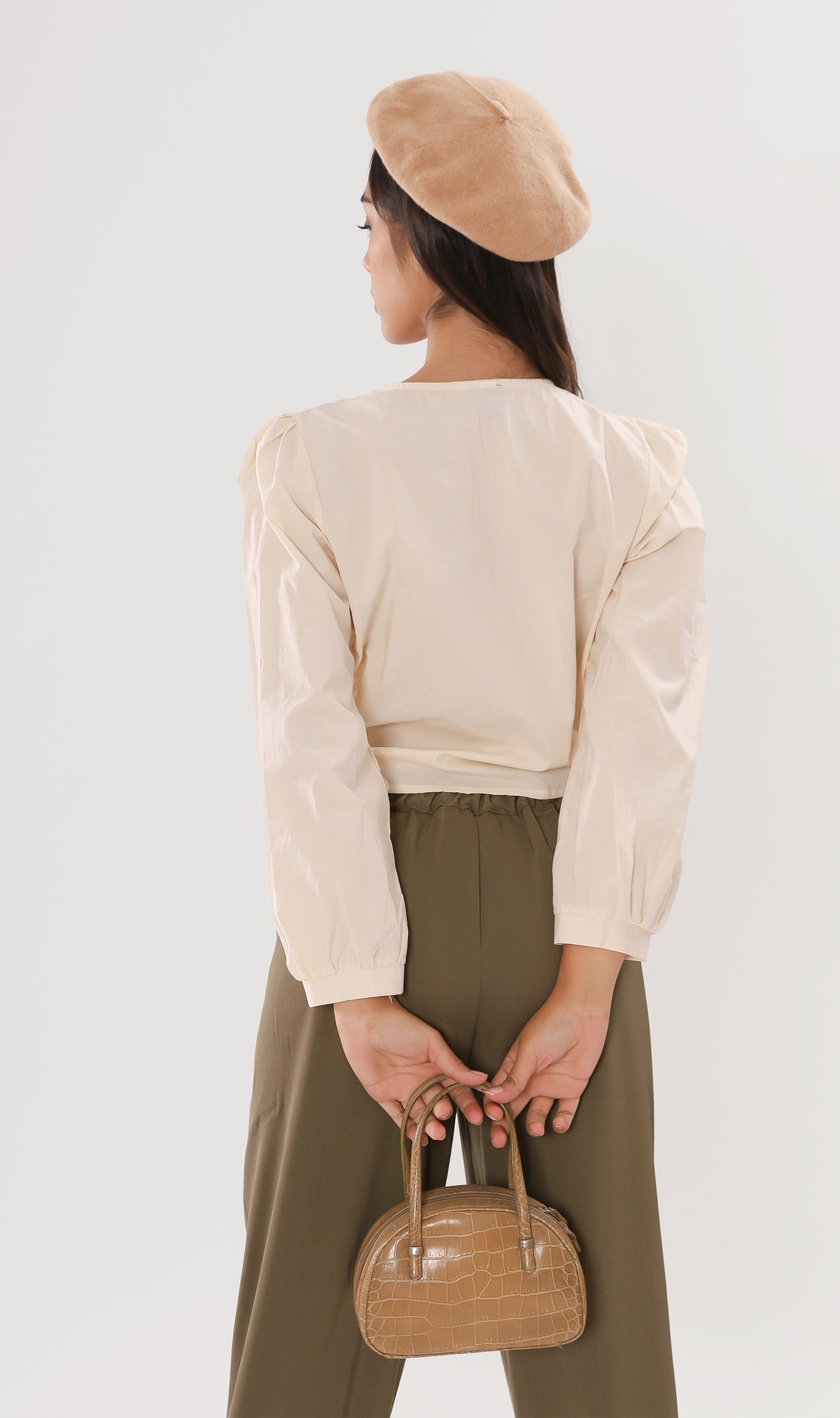 EZRA High-Waisted Pleated Tailored Trousers (Olive Brown)