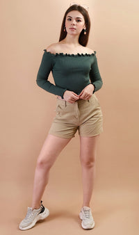 CARRIE Lettuce Ruffle Off-Shoulder Top (Dusty Green)