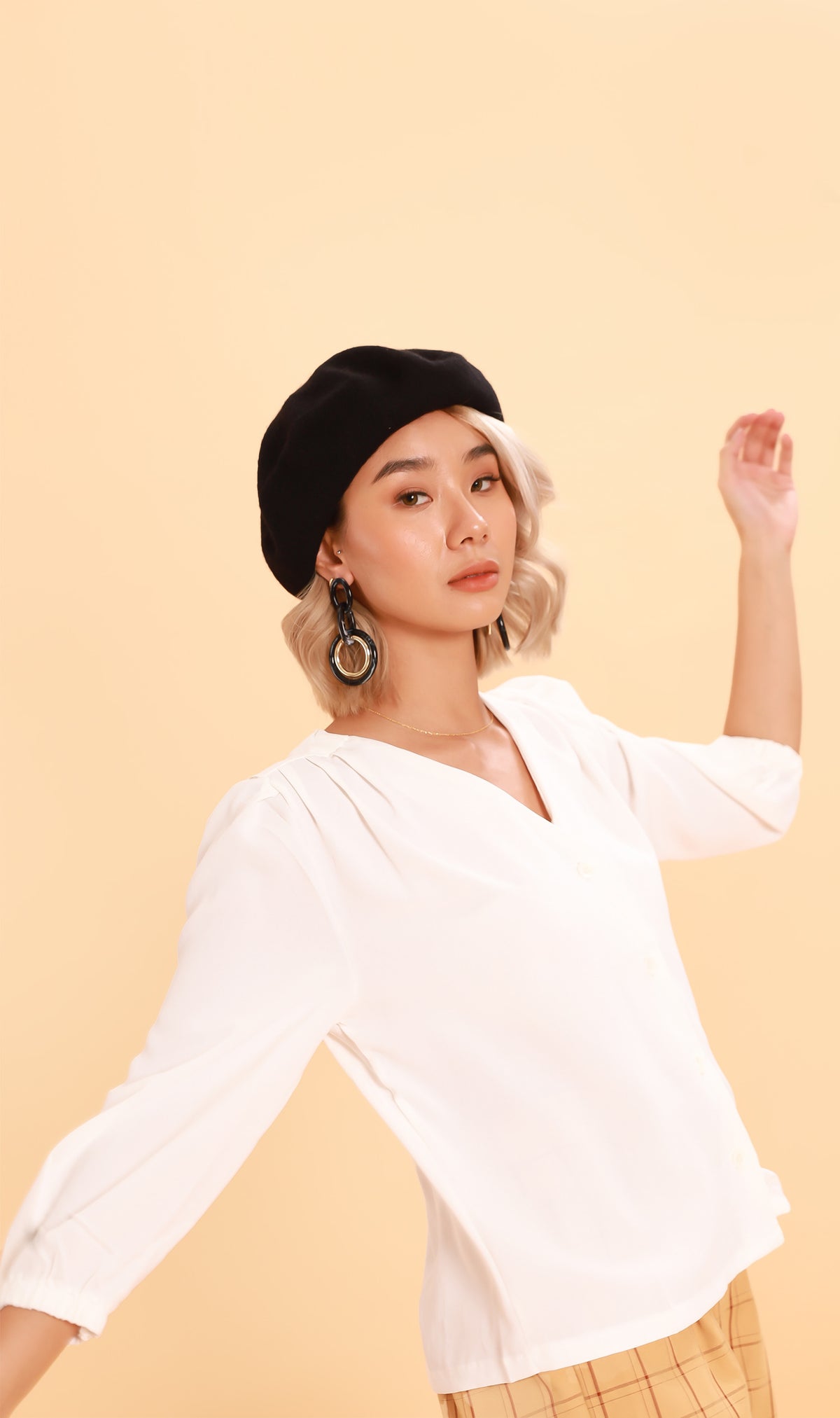 STELLA Button-Down Long-Sleeve Top (White)