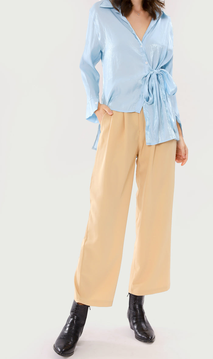 SUTTON High-Waist Flowy Pants (Latte)