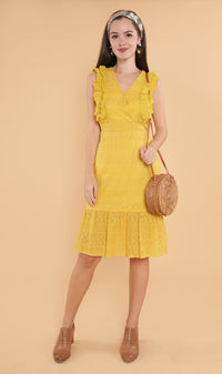 NERINE Ruffled Eyelet Dress (Canary)