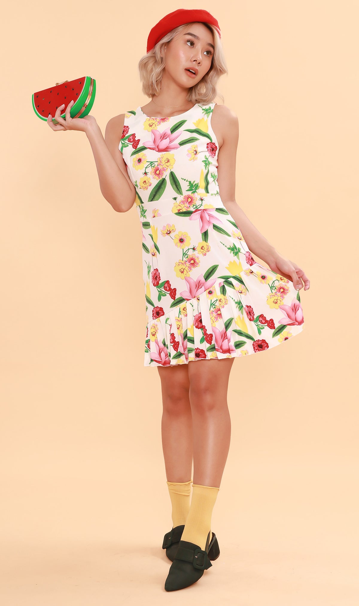 ADA Pleated-Hem Mini Dress (White)