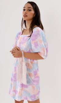 EFFIE Pastel Puff-Sleeve Dress (Purple)