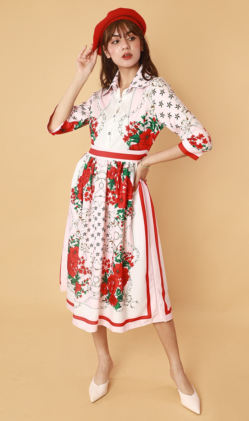 QUINCE Long-Sleeve Collared Dress (Pink)