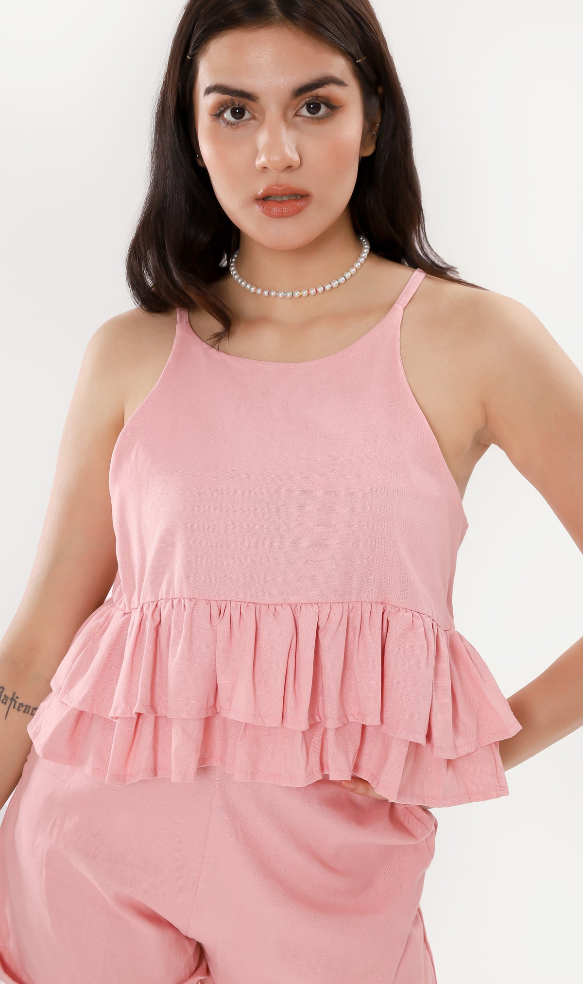 ADRIEL Halter-Neck Linen Co-ord (Pink)