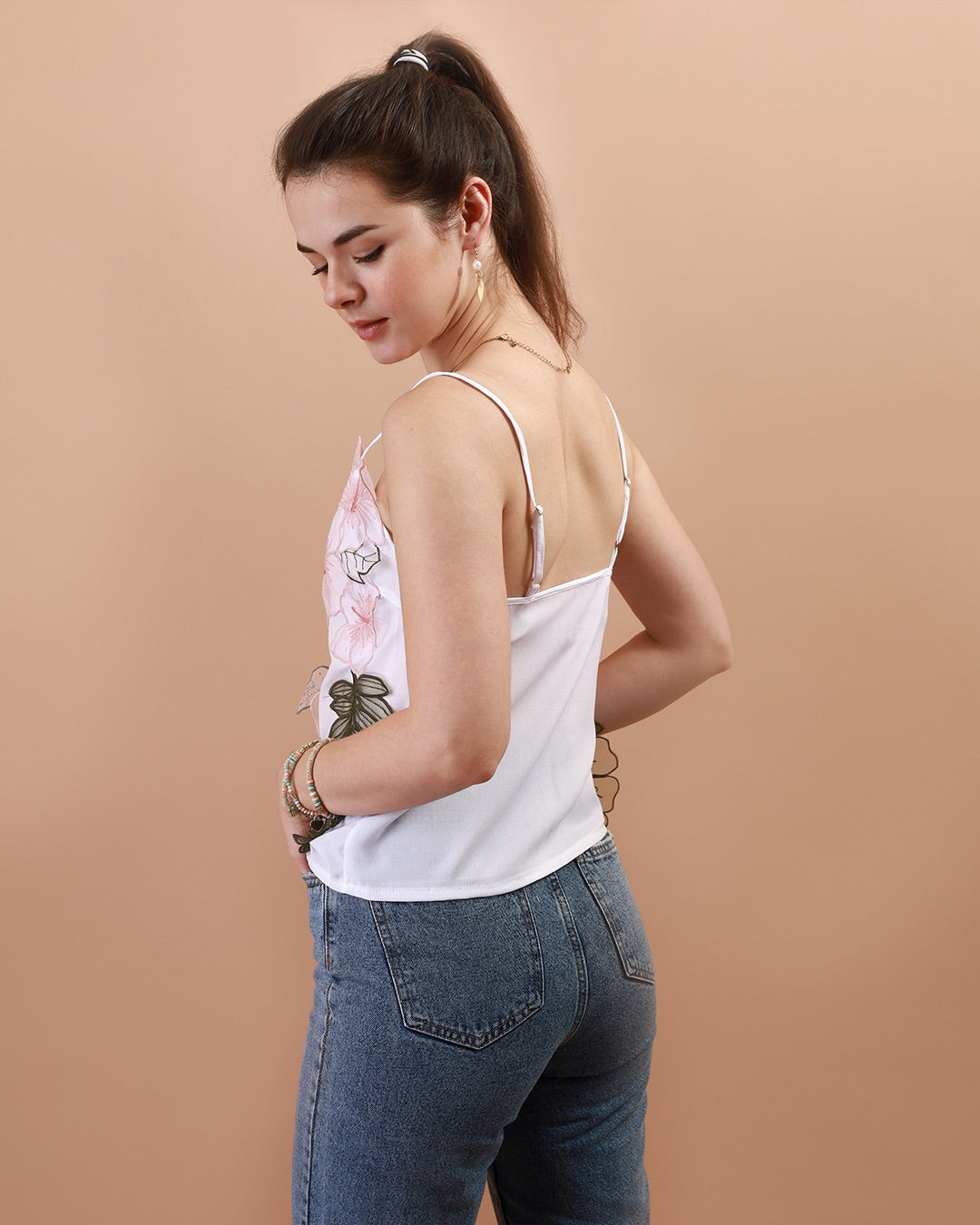 RAVEN Floral Applique Cami (White)