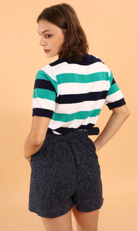 LUCILLE Tweed Belted Shorts (Dark Blue)