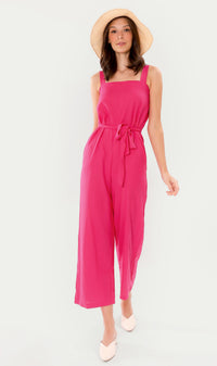 KHARI Linen Tie-Waist Jumpsuit (Magenta)