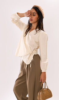 DESI Wrap-Front Long-Sleeve Top (Cream)