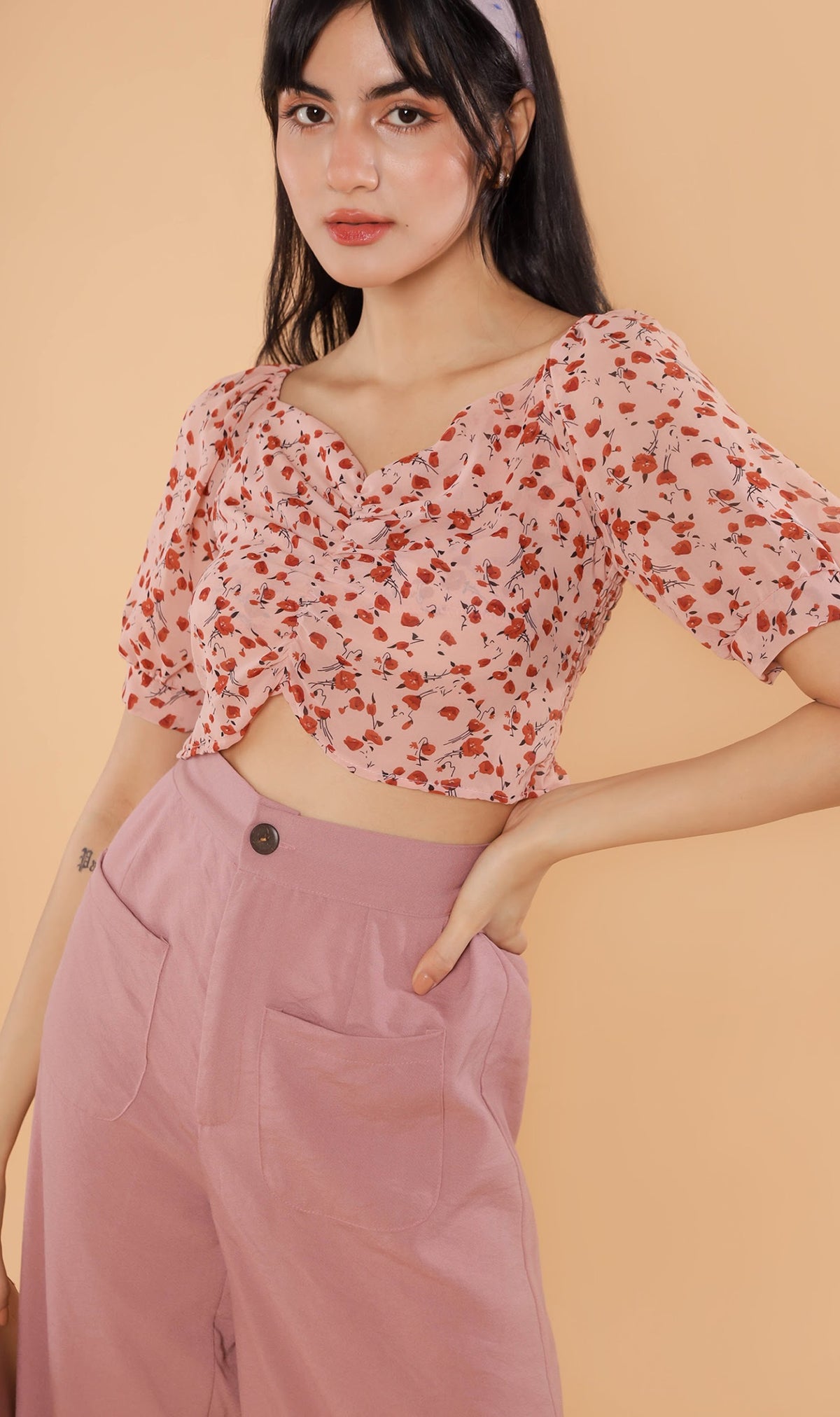 ACIEL Ruched Crop Top (Blush)