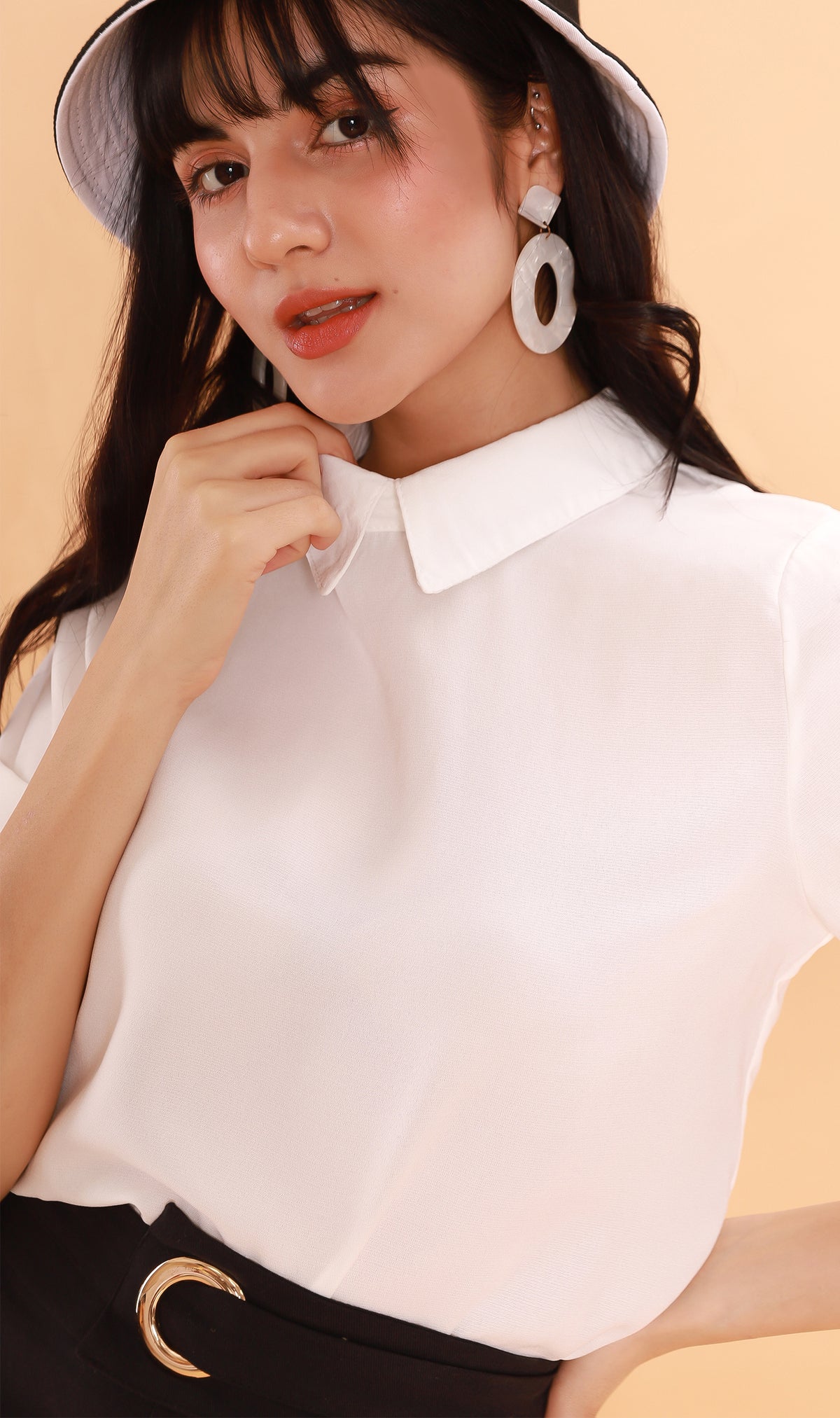 MADDIE Flat-Collar Top (White)