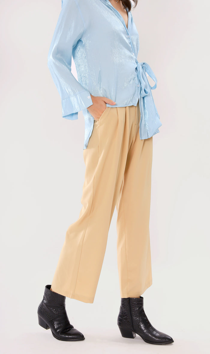 SUTTON High-Waist Flowy Pants (Latte)