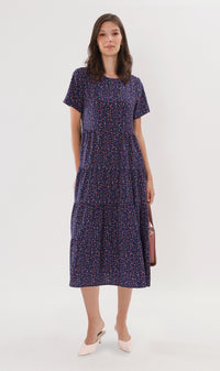KORA Tiered Floral Maxi Dress (Blue)