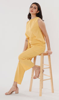 WILLA Linen Sleeveless Top & Belted Pants Co-ord (Yellow)