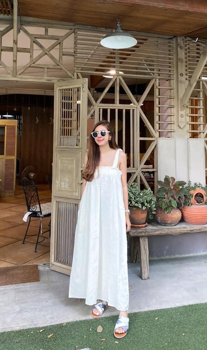 ADELYN Tie-Strap Maxi Dress (Cream)
