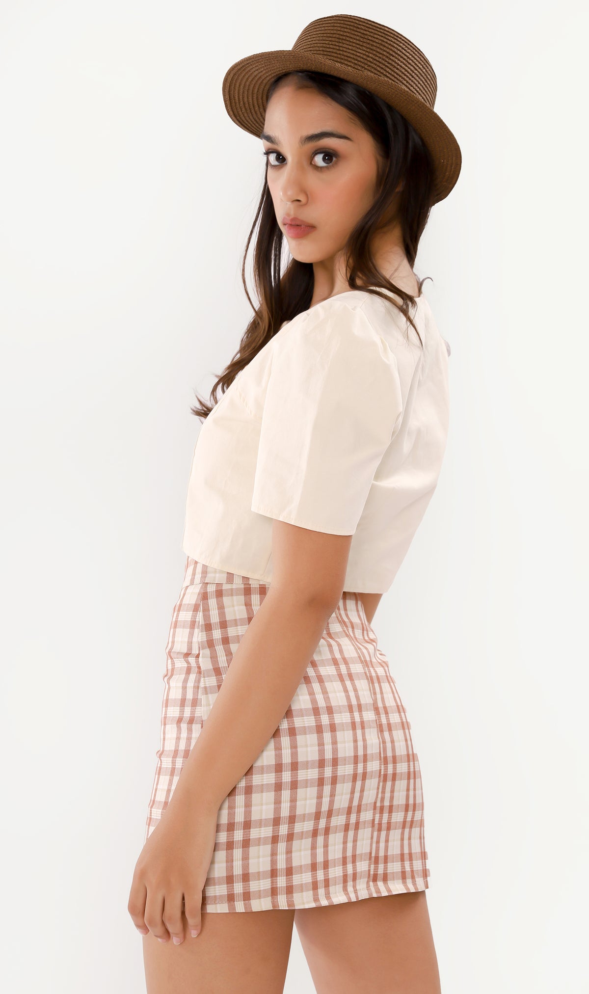 CHERYL Plaid Mini Skirt (Cream)